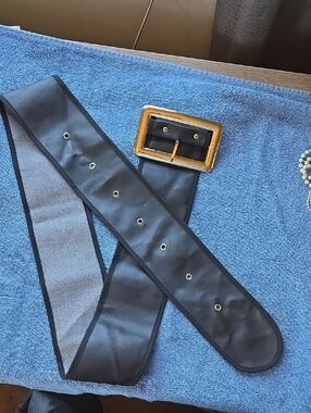 Wide Black Belt with Gold Rectangular Buckle